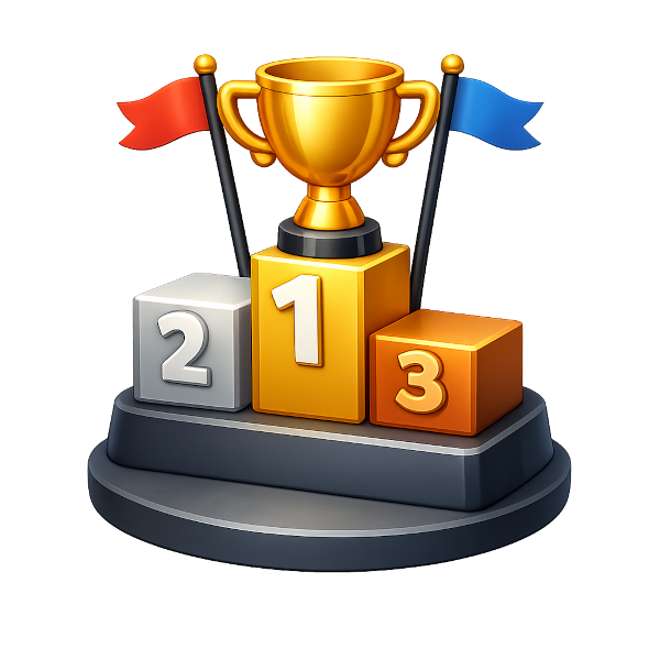 Illustration of a winners' podium with a trophy